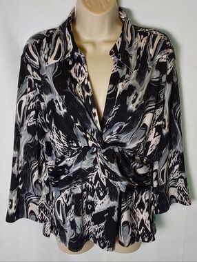 Essentials by Milano Black & White Twist-Front Blouse